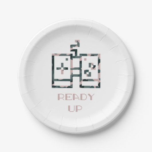 ピンクカモフラージゲームコントローラー準備ゲーマー ペーパープレート (正面)