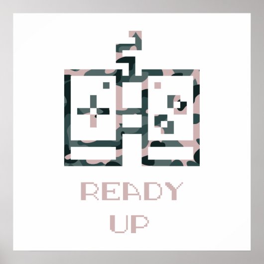 ピンクカモフラージゲームコントローラー準備ゲーマー ポスター (正面)