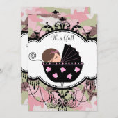 ピンクカモフラージベビーガールシャワー招待状 招待状 (正面/裏面)