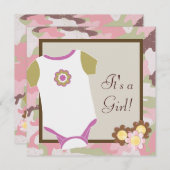 ピンクカモフラージベビーガールシャワー招待状 招待状 (正面/裏面)