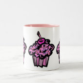 ピンクカモフラージュのカップケーキ ツートーンマグカップ (中央)