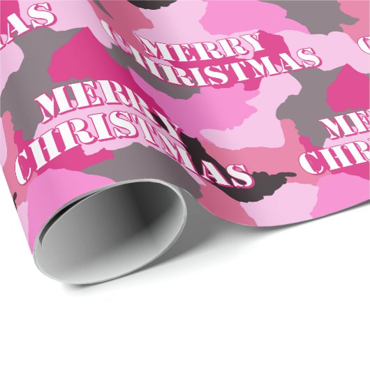 ピンクカモフラージュカスタムクリスマスメリークリスマス ラッピングペーパー (ロールコーナー)