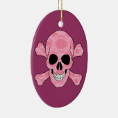 ピンクカモフラージュスカルおよびクロスボーンズ楕円オーナメント セラミックオーナメント (右)