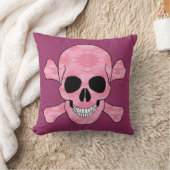ピンクカモフラージュスカルおよびクロスボーン装飾用クッション クッション (ブランケット)