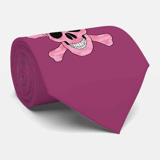 ピンクカモフラージュスカルとクロスボーンネクタイ ネクタイ (ロール)