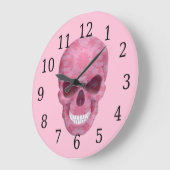 ピンクカモフラージュスカル時計 ラージ壁時計 (傾斜)