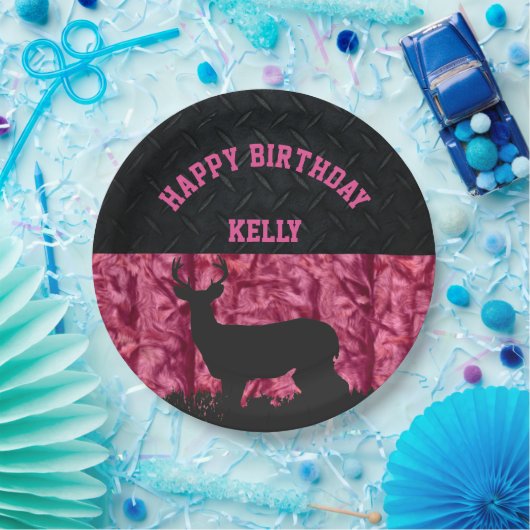 ピンクカモフラージュディア狩りカントリー誕生日 ペーパープレート (パーティー)