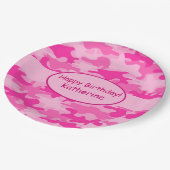 ピンクカモフラージュハッピーバースデー名パーソナライズされた ペーパープレート (アングル)