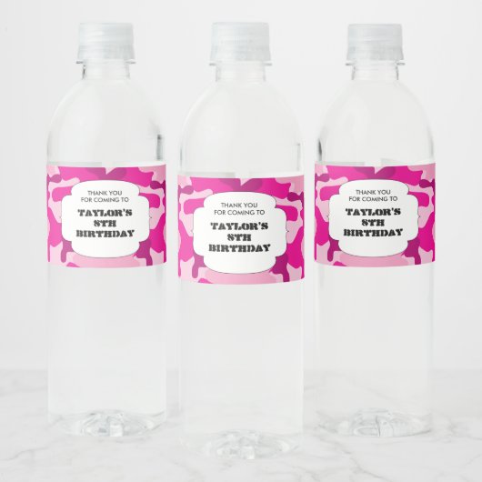 ピンクカモフラージュ誕生日パーティー軍隊陸軍迷彩柄 ペットボトルラベル (ボトル)