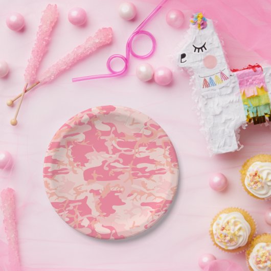 ピンクカモフラージュ、軍隊、陸軍 ペーパープレート (パーティー)