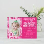 ピンクカモフラージュ/迷彩柄テーマファースト誕生日 招待状 (スタンド正面)