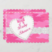 ピンクカモフラージレースハートベビーシャワー招待状 招待状 (正面/裏面)