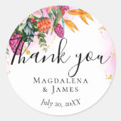 ピンクカラフルかわいらしがかったオレンジ色の熱帯の花が好き ラウンドシール (正面)