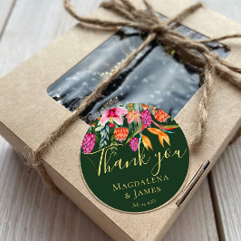 ピンクカラフルかわいらしがかったオレンジ色の熱帯の花が好き ラウンドシール