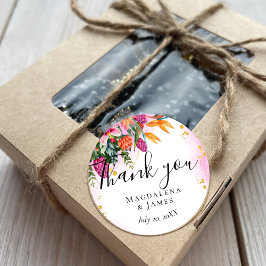 ピンクカラフルかわいらしがかったオレンジ色の熱帯の花が好き ラウンドシール