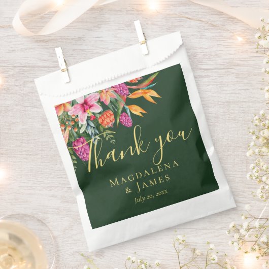 ピンクカラフルかわいらしオレンジグリーン熱帯花 フェイバーバッグ (クリップ留めされた状態)