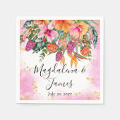 ピンクカラフルがかったオレンジ色の熱帯結婚花 スタンダードカクテルナプキン (正面)