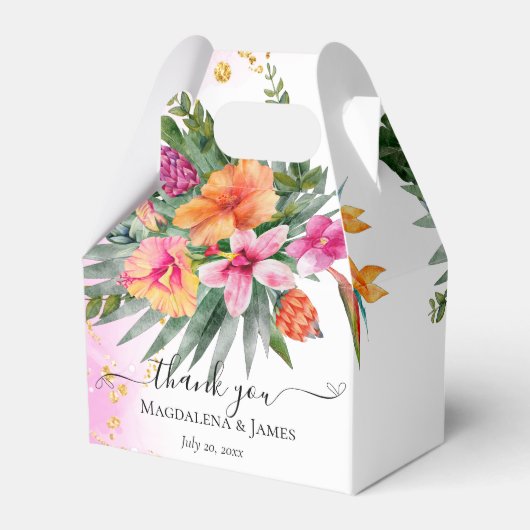 ピンクカラフルがかったオレンジ色の熱帯結婚花 フェイバーボックス (裏面サイド)