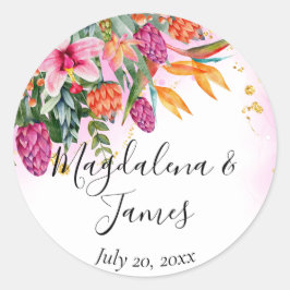 ピンクカラフルがかったオレンジ色の熱帯結婚花 ラウンドシール