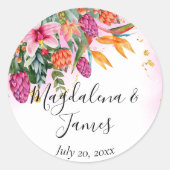 ピンクカラフルがかったオレンジ色の熱帯結婚花 ラウンドシール (正面)