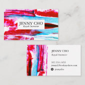 ピンクカラフルとアクア絵を描ストライプの 名刺 (正面/裏面)