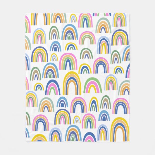 ピンクカラフルとイエローのかわいいレインボーパターン フリースブランケット (正面)