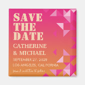 ピンクカラフルとオレンジの幾何学的な日付を保存 マグネット (正面)