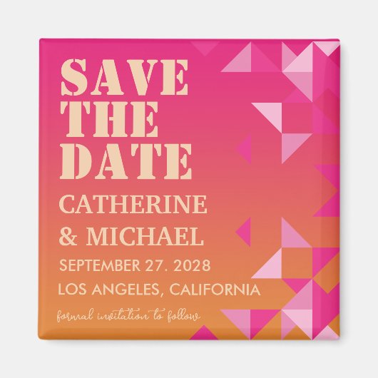 ピンクカラフルとオレンジの幾何学的な日付を保存 マグネット (正面)