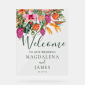 ピンクカラフルとオレンジの熱帯花へようこそ アクリルサイン (正面)