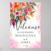 ピンクカラフルとオレンジの熱帯花へようこそ ポスター (正面)