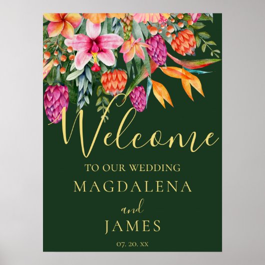 ピンクカラフルとオレンジの熱帯花へようこそ ポスター (正面)