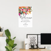 ピンクカラフルとオレンジの熱帯花へようこそ ポスター (ホームオフィス)