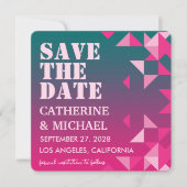 ピンクカラフルとグリーンの幾何結婚的な写真 セーブザデート (正面)