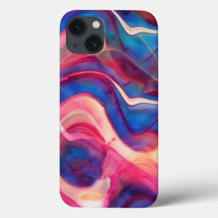 ピンクカラフルとブルーの大理石アートフォンケース iPhone 13ケース