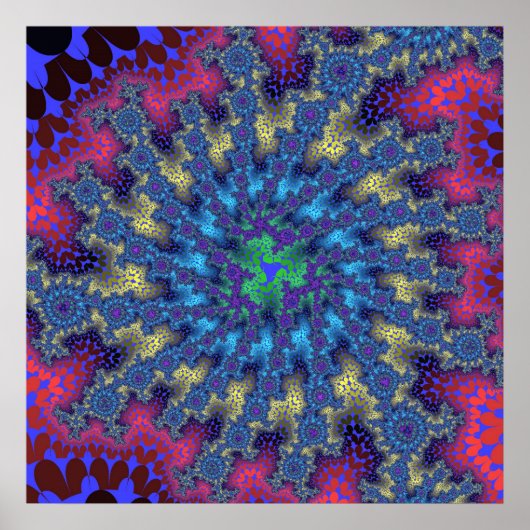 ピンクカラフルとライトブルーのフラクタル ポスター (正面)