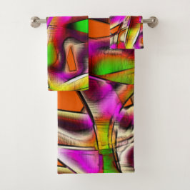 ピンクカラフルと彫られた曲がった切り出し バスタオルセット