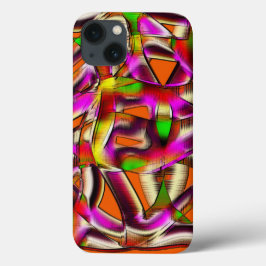 ピンクカラフルと彫られた曲がった切り出し iPhone 13ケース