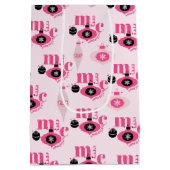 ピンクカラフルと白のクリスマスラッピング紙 ミディアムペーパーバッグ (裏面)