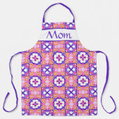 ピンクカラフルと紫のスタイルスペインのタイルパター エプロン (正面)