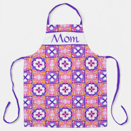 ピンクカラフルと紫のスタイルスペインのタイルパター エプロン
