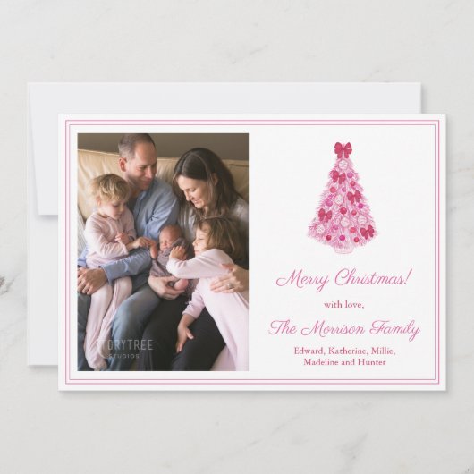 ピンクカラフルと赤のクリスマスツリー写真 シーズンカード (正面)