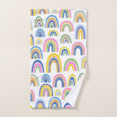 ピンクカラフルと黄色のかわいい虹の絵柄 バスタオルセット (ハンドタオル)