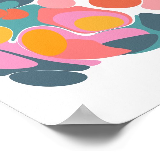 ピンクカラフルと黄色のティール(緑がかった色)の抽象芸術シェイプ ポスター (角)