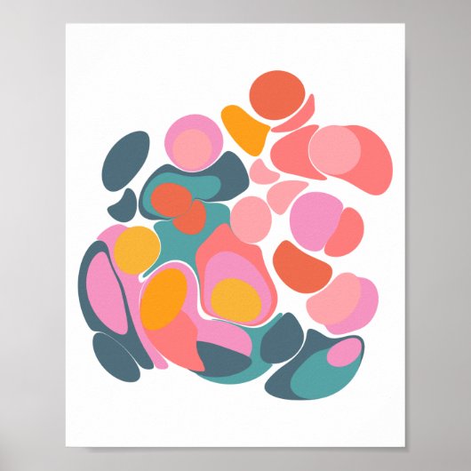 ピンクカラフルと黄色のティール(緑がかった色)の抽象芸術シェイプ ポスター (正面)