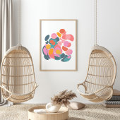 ピンクカラフルと黄色のティール(緑がかった色)の抽象芸術シェイプ ポスター