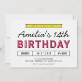 ピンクカラフルと黄色の任意の年齢のモダン誕生日 招待状 (正面)