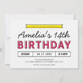 ピンクカラフルと黄色の任意の年齢のモダン誕生日 招待状