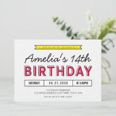 ピンクカラフルと黄色の任意の年齢のモダン誕生日 招待状 (スタンド正面)