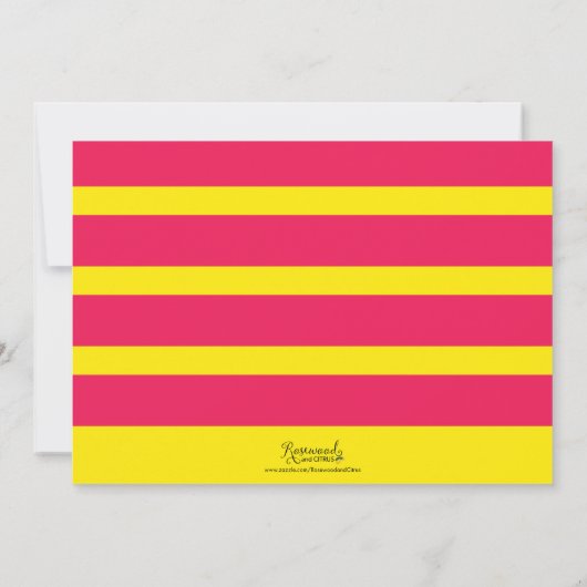 ピンクカラフルと黄色の任意の年齢のモダン誕生日 招待状 (裏面)