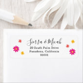 ピンクカラフルと黄色の花の差出人住所 ラベル (インサイチュ)